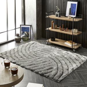 Silver Carved Swirl Polyester Shaggy Rug - Silver / 160cm by The Rug Wholesaler