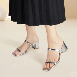 Square-Toe Open-Toe Block Heel Sandals by komore