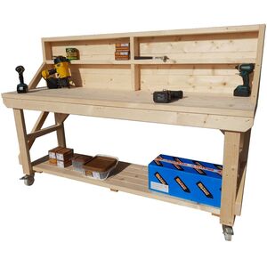 Acorn Wooden Workbench With Back Panel And Wheels by Arbor Garden Solutions