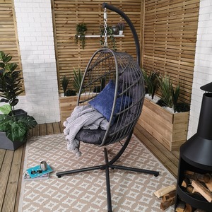 Steel Frame Hanging Egg Chair with Stand, Cover and Cushions - Grey by Samuel Alexander