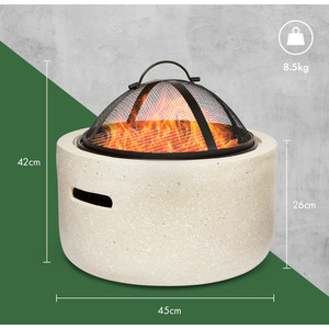 Faux Concrete Fire Pit with BBQ Grill - Beige by VonHaus