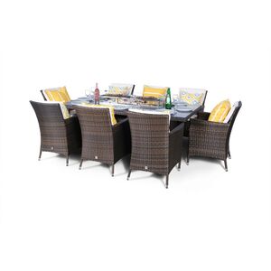 Savannah Fire Pit Square Rattan Patio Dining Set - Brown / 8 by Giardino