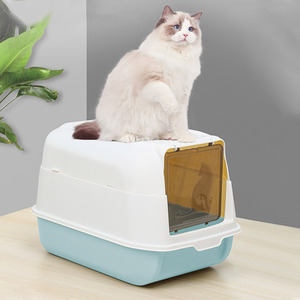 Covered Cat Litter Tray with Scoop - Baby Blue by Livingandhome