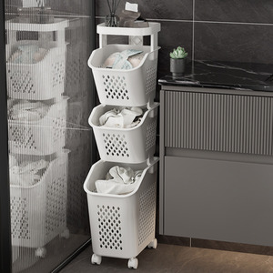 Multi Tier Laundry Baskets with Wheels and Rack - White / 99cm by lifeideas