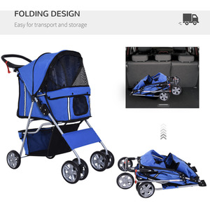 PawHut Pet Stroller Cats Foldable Travel Carriage with Wheels Zipper - Blue by PawHut