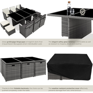 New York Rattan Garden Furniture Set with Protective Cover - Grey by tectake