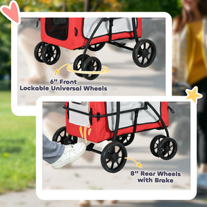 PawHut Foldable Pet Stroller with Detachable Carrier - Red by PawHut