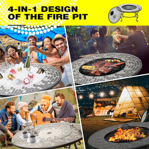 GINESSA Fire Pit Table BBQ Ice Bucket - Grey