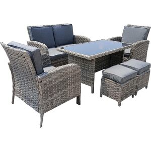 6 Pieces Patio Dining Set Rattan Furniture Set with Cushions - Grey by Furniture One