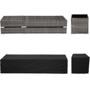 2 Rattan Sunloungers with Table and Protective Cover - Grey by tectake