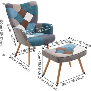 Upholstered Wingback Armchair with Footstool by Livingandhome