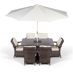 Arizona Square Rattan Patio Dining Set with Ice Bucket Drinks Cooler - Brown / 6 by Giardino