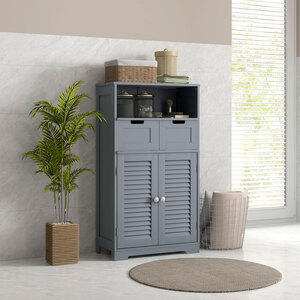 kleankin Bathroom Storage Cabinet with Louvred Doors and 2 Drawer - Grey by kleankin