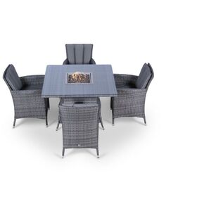 Savannah Fire Pit Square Rattan Patio Dining Set - Grey / 4 by Giardino