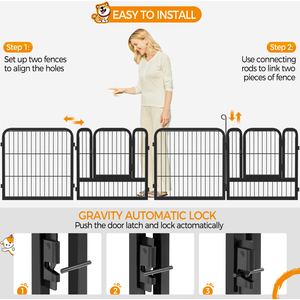16 Panels Steel Dog Playpen Pet Exercise Pen - Black / 1.5cm by Yaheetech