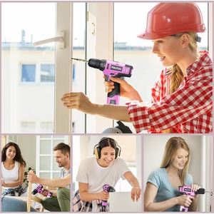 12V Cordless Drill Rechargeable Electric Driver Kit - Pink
