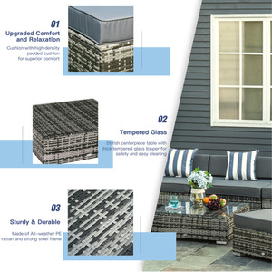 Outsunny 6 PCs Garden Rattan Furniture Set - Grey by Outsunny