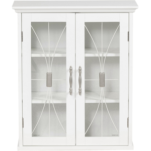 Bathroom Wooden Wall Cabinet with 2 Glass Paneled Doors, Bathroom Storage - White by Teamson Home