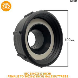 IBC S100x8 (3 inch) Female to S60x6 (2 inch) Male Buttress - Black by DNA PACKAGING LTD