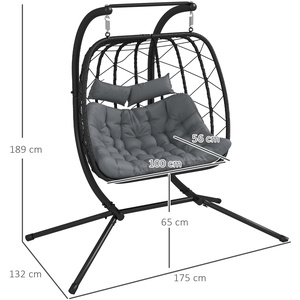 Outsunny Cushioned PE Rattan Hanging Swing Chair for 2 - Black by Outsunny