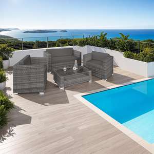 Rattan Garden Set Munich 4 Seats 1 Table - Grey by tectake