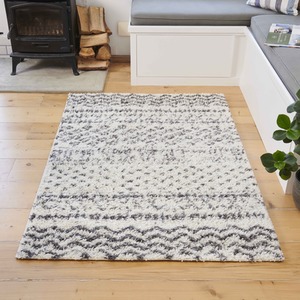 Super Soft Cream Grey Scandi Aztec Tribal Shaggy Area Rug by The Rug House