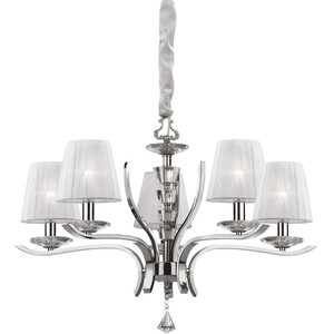 Pegaso 5 Light Crystal Multi Arm Chandelier Chrome, White Finish, E14 - Chrome