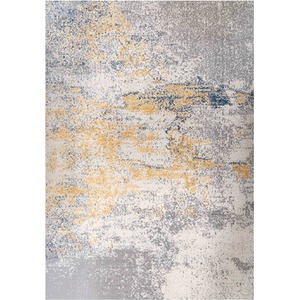 Silver Grey Ochre Distressed Abstract Living Area Rug by The Rug House