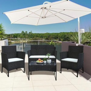 4 Pieces Outdoor Garden Rattan Furniture Set - Black / No cover