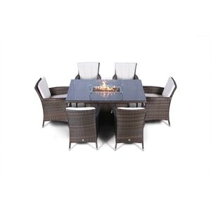Savannah Fire Pit Square Rattan Patio Dining Set - Brown / 6 by Giardino