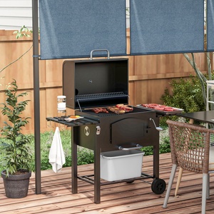 Outsunny Charcoal Grill BBQ Trolley with Adjustable Height - Black by Outsunny