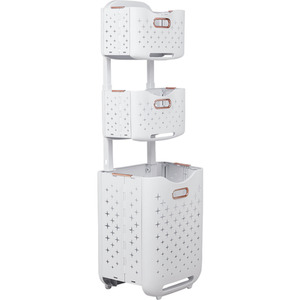 Multi Tier Foldable Laundry Baskets with Wheels - White / 115cm by lifeideas