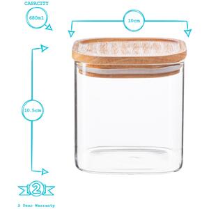Square Glass Storage Jar with Wooden Lid - Clear / 0.68l / 6 by Argon Tableware