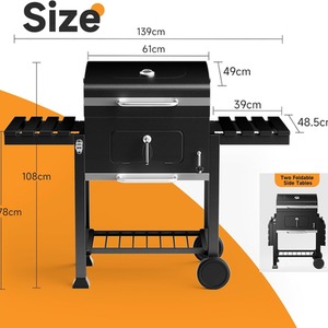 BBQ Grill Large Outdoor Charcoal Cooker - Black