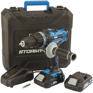 Draper Stormforce 20V Hammer Drill With 2 x Batteries - Blue/Black by Draper