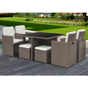 8-Seater Rattan Cube Garden Furniture Dining Set - Brown by Wowch