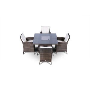 Savannah Fire Pit Square Rattan Patio Dining Set - Brown / 4 by Giardino