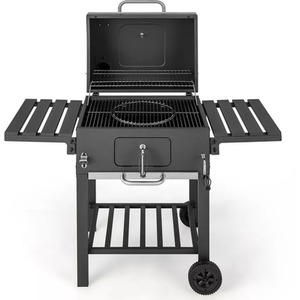 BBQ Smoker with Wheels and 2 Foldable Side Shelves - Black by Wyld and Coco