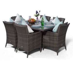 Savannah Square Rattan Patio Dining Set - Grey / 6 by Giardino