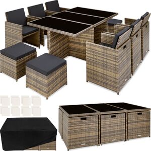 New York Rattan Garden Furniture Set with Protective Cover - Nature by tectake
