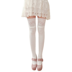 Lace Long Over Knee Socks - White