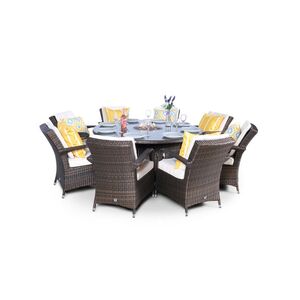 Arizona Fire Pit Round Rattan Patio Dining Set - Brown / 8 by Giardino