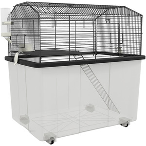 PawHut Small Animal Cage with Wheels, Deep Bottom, Ramp - Black by PawHut