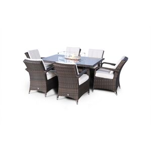 Arizona Fire Pit Square Rattan Patio Dining Set - Brown / 6 by Giardino