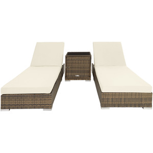 2 Rattan Sunloungers with Table and Protective Cover - Neutral by tectake