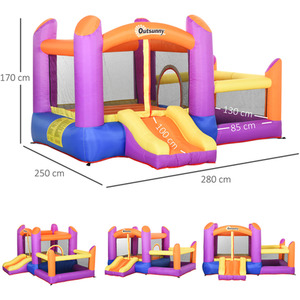 Outsunny Kids Bounce Castle 3 in 1 Trampoline Slide - Purple by Outsunny
