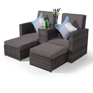 Nevada Double Reclining Rattan Sun Loungers Set - Grey by Giardino