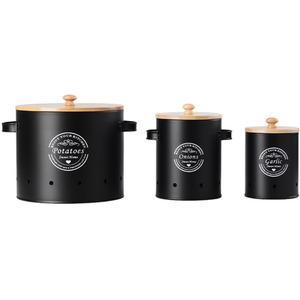 Kitchen Potato Onion Garlic Storage Bin Set with Peeler - Black by Livingandhome