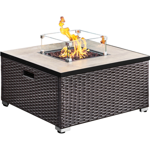 Square Rattan Outdoor Gas Fire Pit Table with Screen - Brown by Teamson Home