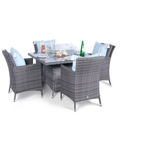 Savannah Fire Pit Square Rattan Patio Dining Set - Grey / 4 by Giardino